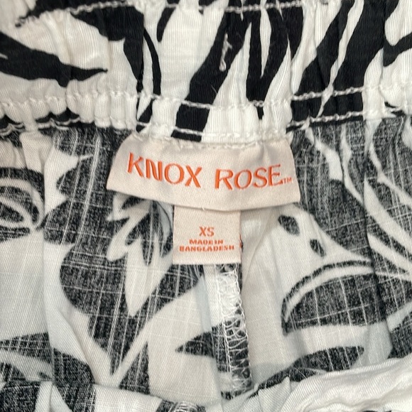 Knox Rose Floral Black and White Wide-Leg Summer Beach Pants XS Elastic Waist - Picture 3 of 6